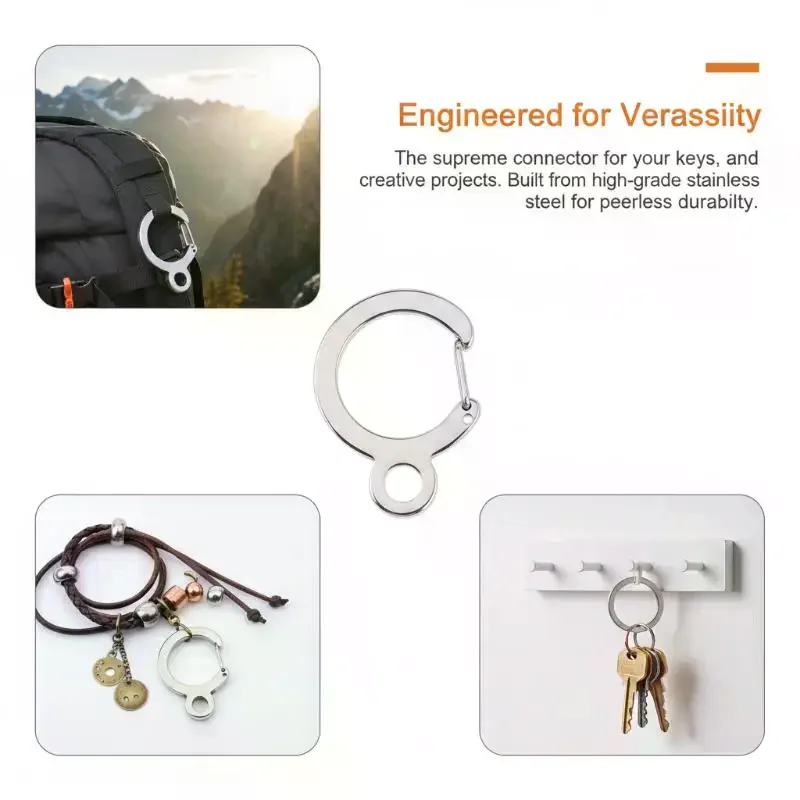 2Pcs Stainless Steel Key Ring with Carabiner Snap Hook for Outdoor Camping Tools and EDC Gear