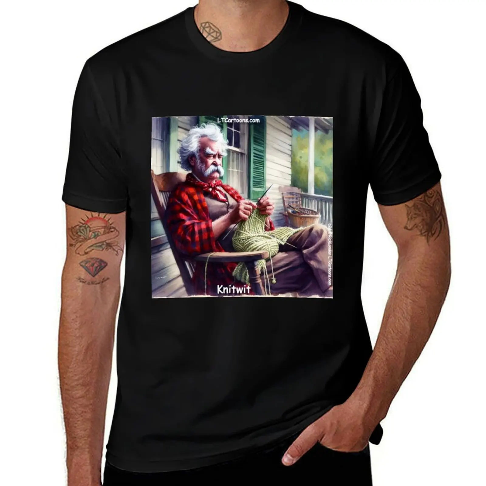 Mark Twain With A Ball Of Yarn: KnitWit T-Shirt Big Size Simple T-Shirt