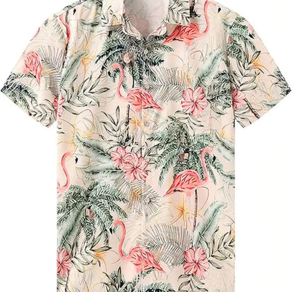 Summer Men Shirt Digital Printed 3D Graphic Short Sleeve Lapel Button Up Breathable Slim Fit Holiday Beach Party Clothes