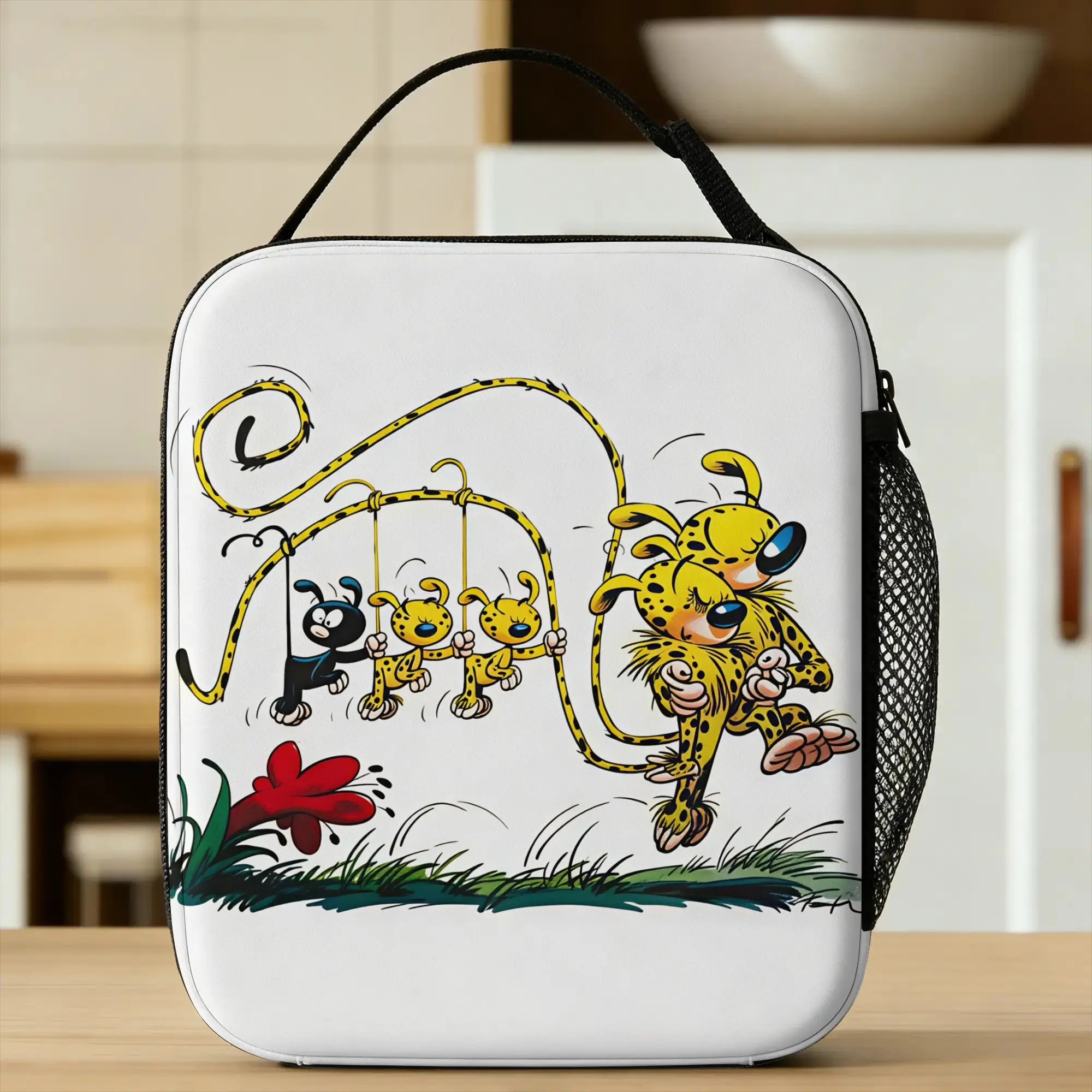 Marsupilamis Lunch Bag  Cute Lunch Box Office Portable Zipper Thermal Tote Handbags For Child Oxford Print Cooler Bag