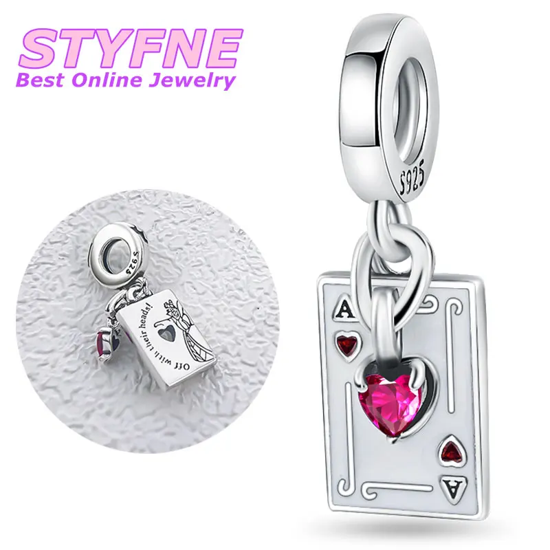 S925 Silver Queen of Hearts Double Dangle Charm Fit Bracelet Original Charm Fashion Women DIY Jewelry Making Gift