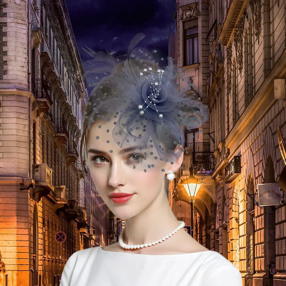 ヴィンテージベールの頭飾り,花の羽,メッシュのヘアピン,帽子,帽子,帽子,帽子,ハロウィーンとクリスマスのアクセサリー