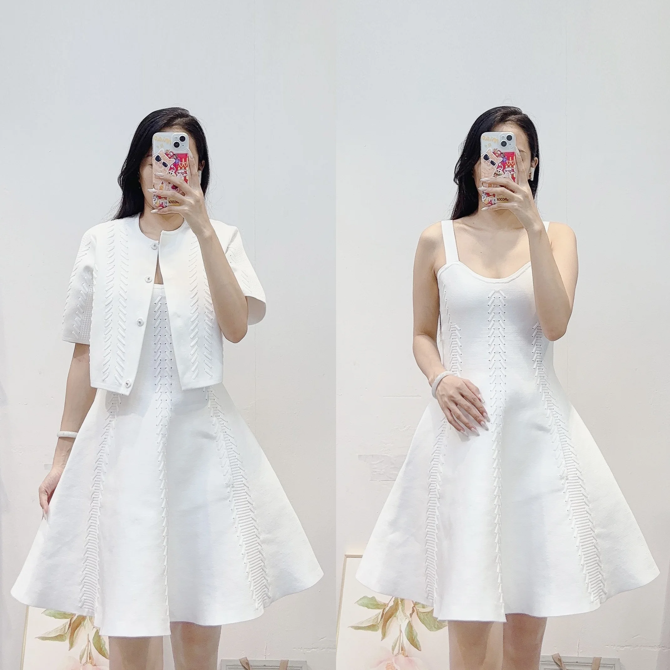 CHUJIE 2025, Sommer-Strickset im französischen Stil mit Schnürung – ärmelloses Westenkleid und Strickjacke mit Knöpfen, Viskose-Nylon-Mischung – MJ