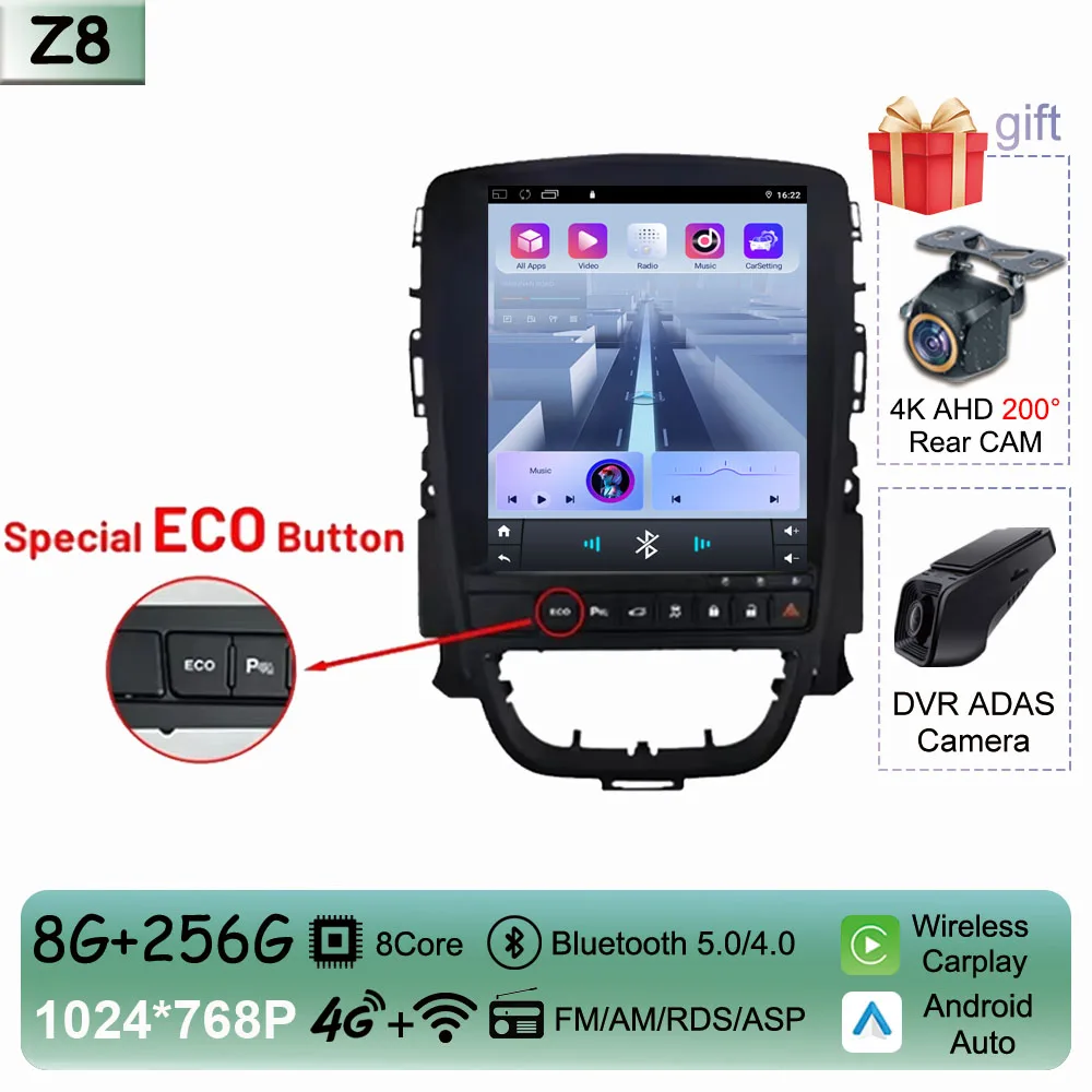9.7 inch Carplay Draadloze Android Auto Voor Opel Astra J 2009-2015 Autoradio Multimedia Touch QLED Scherm Geen 2din DVD WIFI DSP