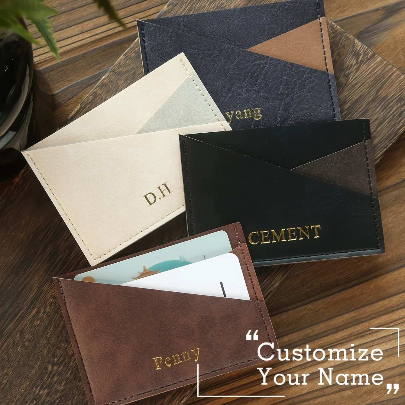 

1PC Personalized Slim Minimalist Card Case Customized Faux Leather Credit Card Holder Custom Irregular Card Wallet 2 Card Slots