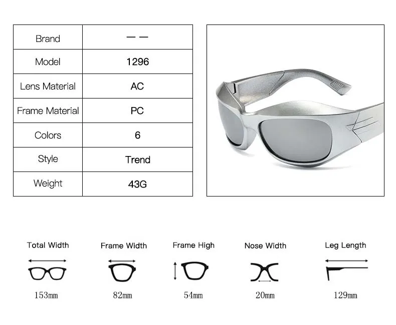 COD Y2K Sonnenbrille Damen silbrig Brillen Steampunk Sport Punk Brille Modischer zukünftiger Stil – Detail 5