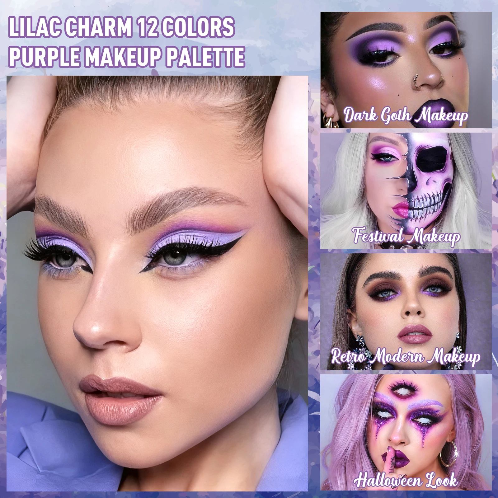 Palette di ombretti viola, 12 tonalità di lavanda viola glitter EyeMakeup Pallet Smokey ombretto in crema sfumabile setosa neutra