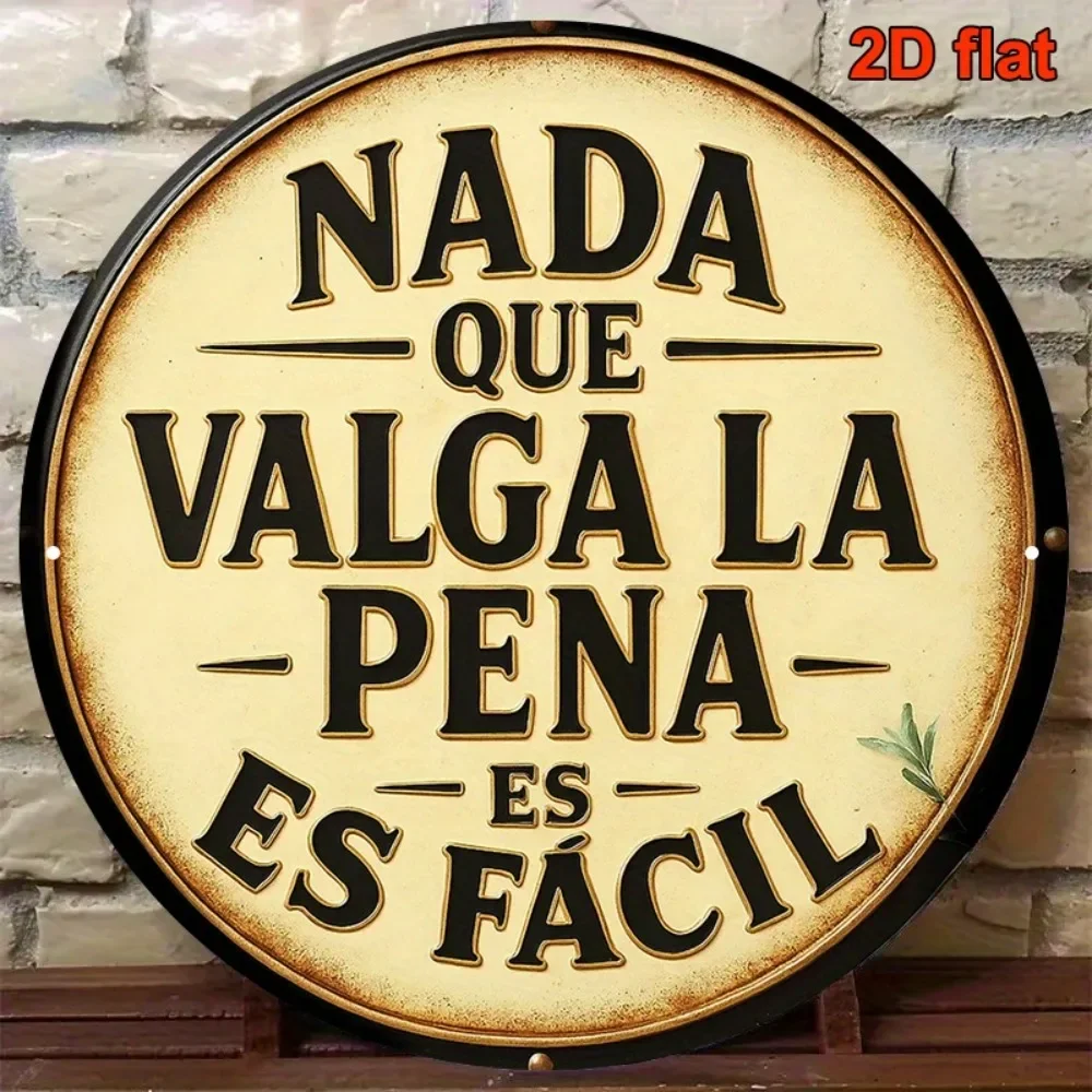 8x8in Round Aluminum Sign Spanish Quote Decor, 