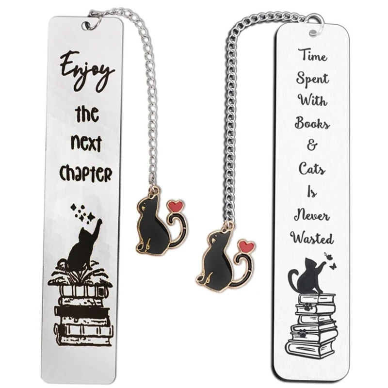 Stainless Steel Bookmarks with Chain Cats Pendant Book Mark Appreciation Gift for Teacher Book Lover Bookworms Reader