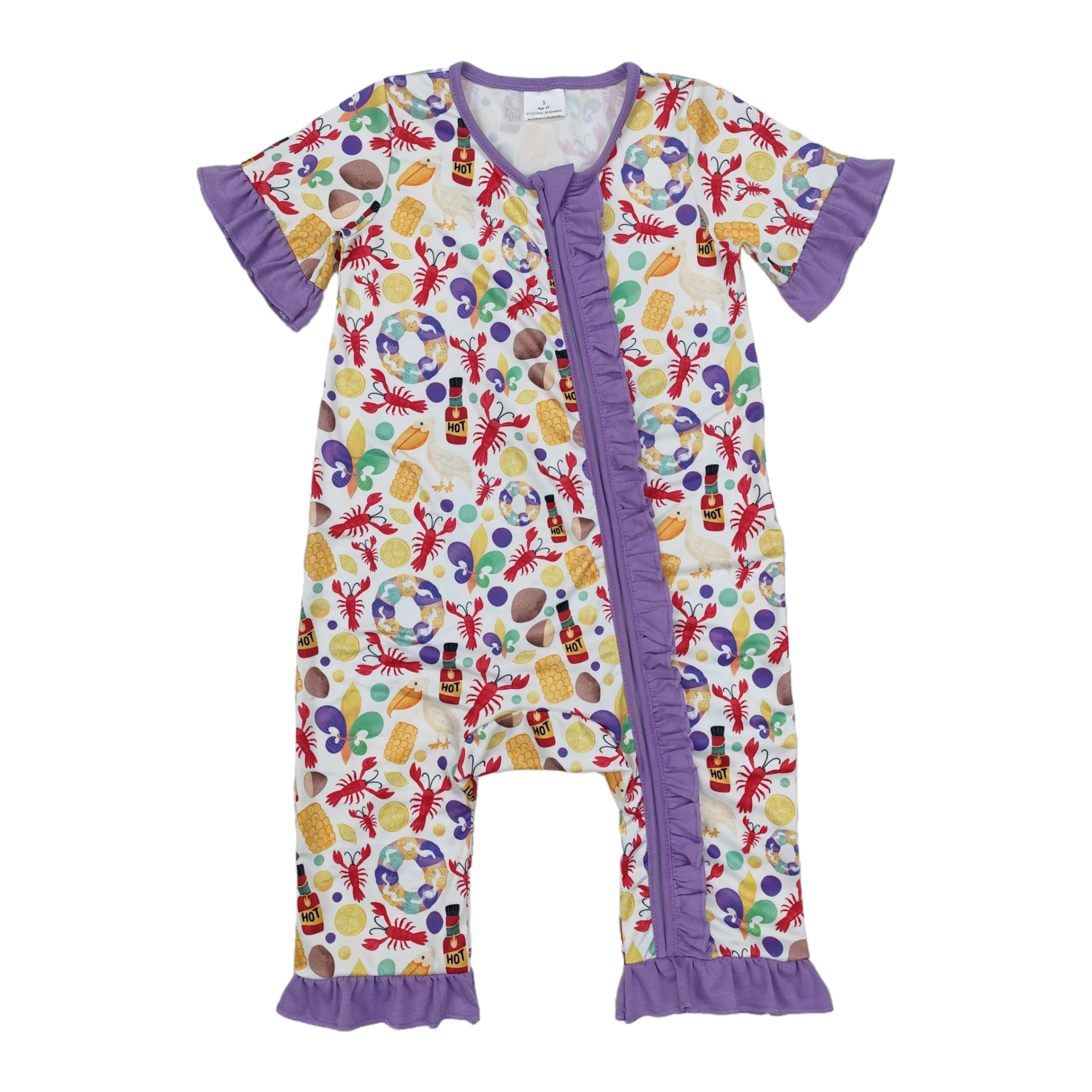 bebe-menina-mardi-gras-bodysuit-criancas-da-crianca-recem-nascido-plissado-ziper-macacao-lagostins-criancas-manga-curta-macacao-atacado