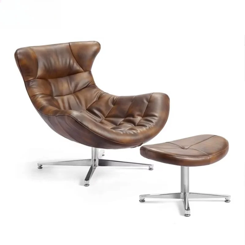 Stainless steel five-star leg office lounge chair with ottoman fat man