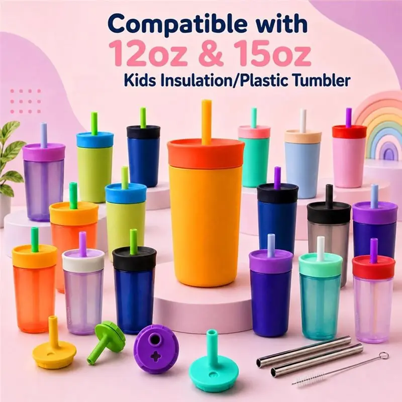WOWFU-Integrated Silicone Bite Valve And Stainless Steel Straw Replacement For Owala Toddler Cup, Spill-Proof, BPA-Free