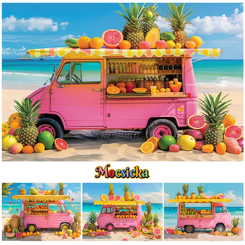 

Mocsicka Photography Background Summer Beach Pink Car Fruit Shop Baby Shower Cake Smash Kid Portrait Decor Backdrop Photo Studio