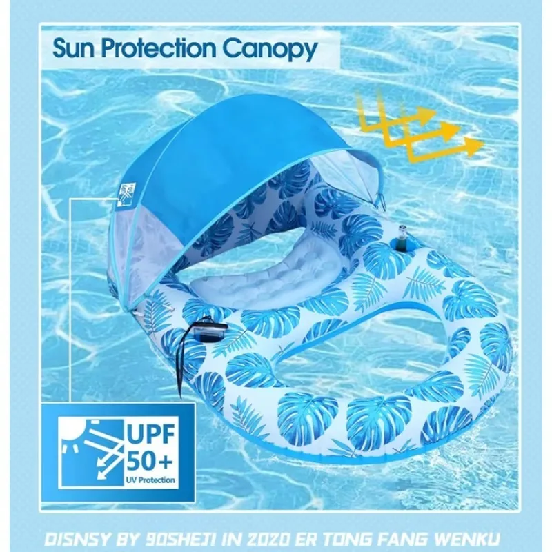 Inflatable PVC Floating Bed with Detachable Sun Shade Mesh & Cup Holder Durable Eco-Friendly Adult Pool Lounge Floating Hammock