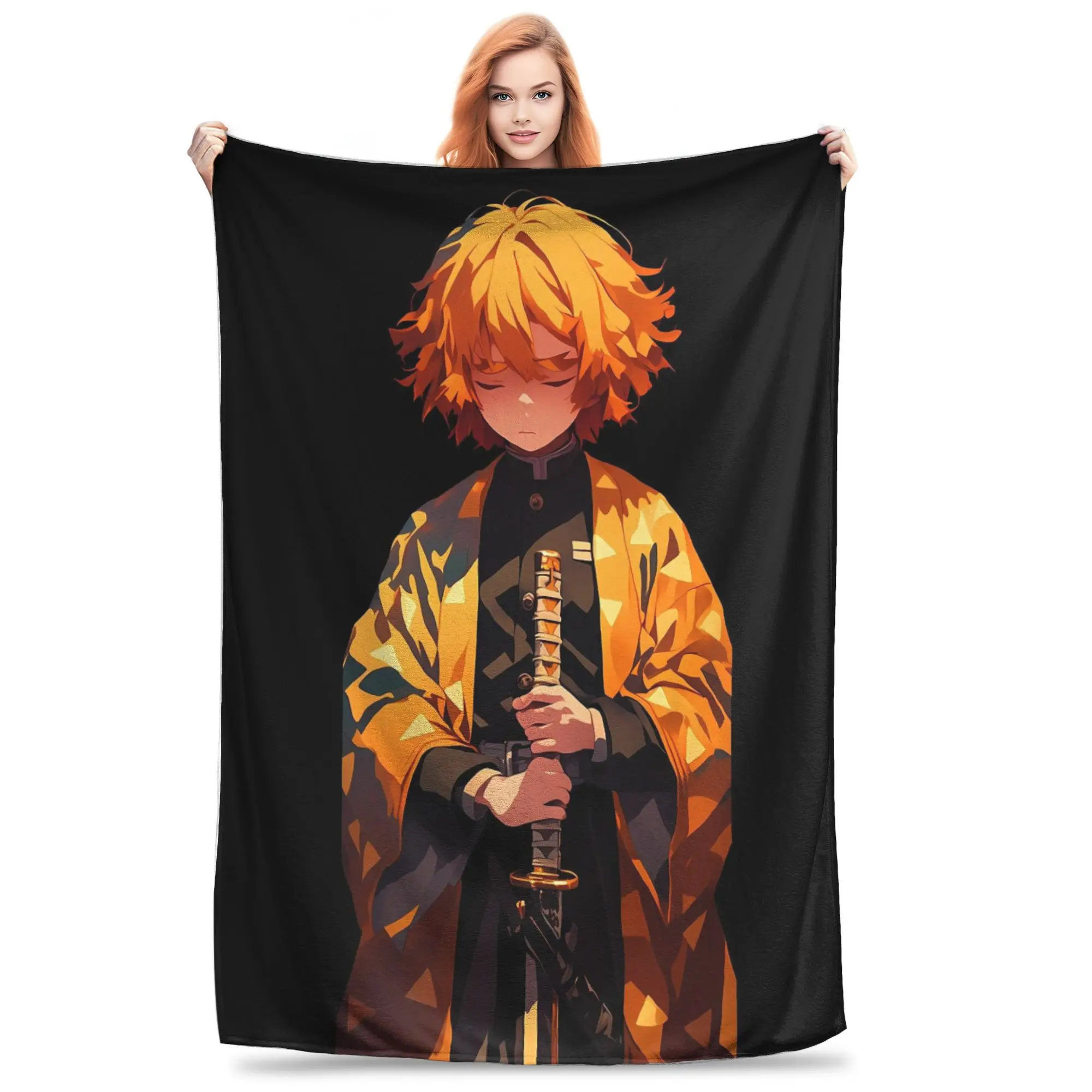 

Flannel Throw Blanket Demon Slayer Kimetsu No Yaiba Japanese Agatsuma Zenitsu Anime Warm Plush Blankets Soft for Bed Living room