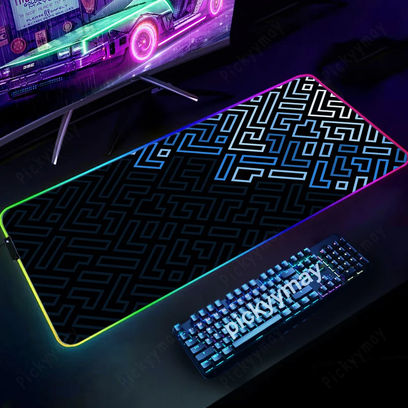 RGB Gaming Mousepads Desk Pad 100x55cm Keyboard Mat LED Gamer Mousepad XXL Mouse Pads Luminous Mouse Mats Geometric Lines