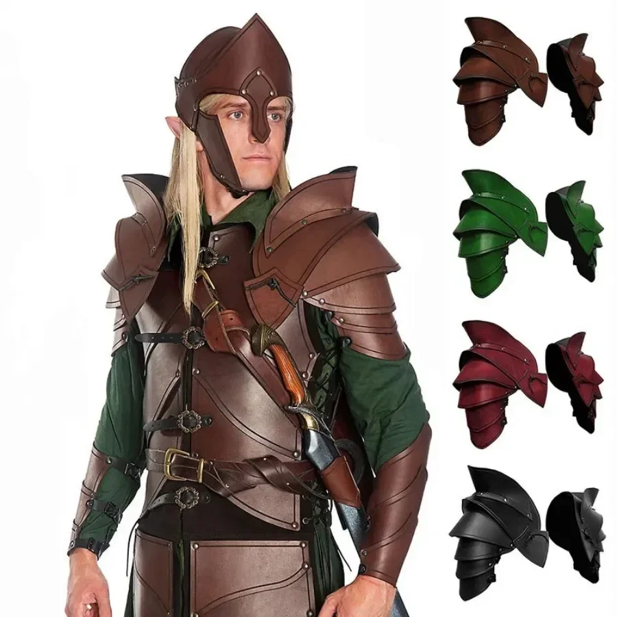 Medieval Knight Double Shoulder Armor PU Leather Pauldrons Spaulders Elf Archer Cosplay Costume Halloween Party Club Props Larp