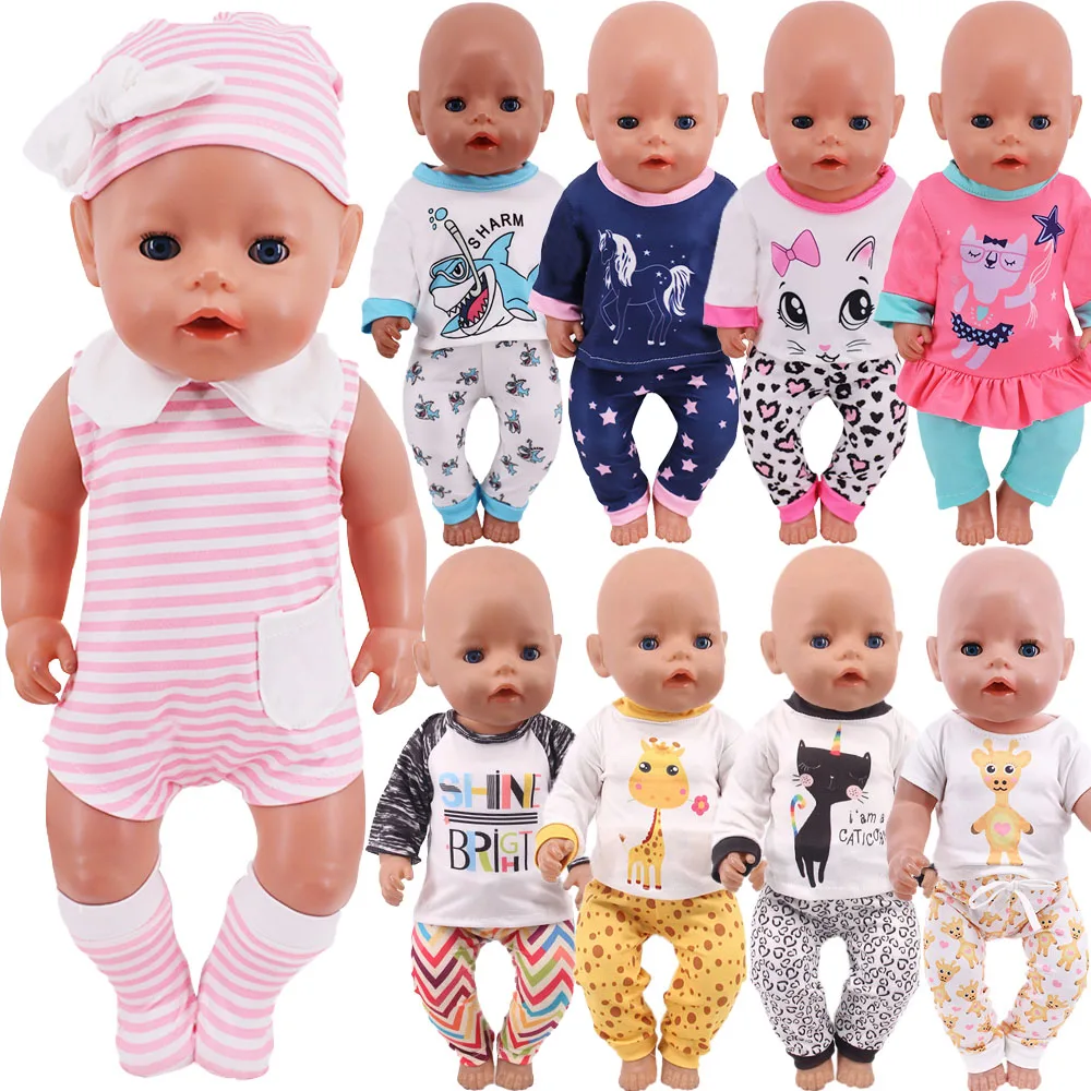 Doll Clothes for 43Cm Baby Reborn & 18inch Girl American Doll Cute Pajamas Bag socks,Our Generation Accessories Pajamas Baby Toy