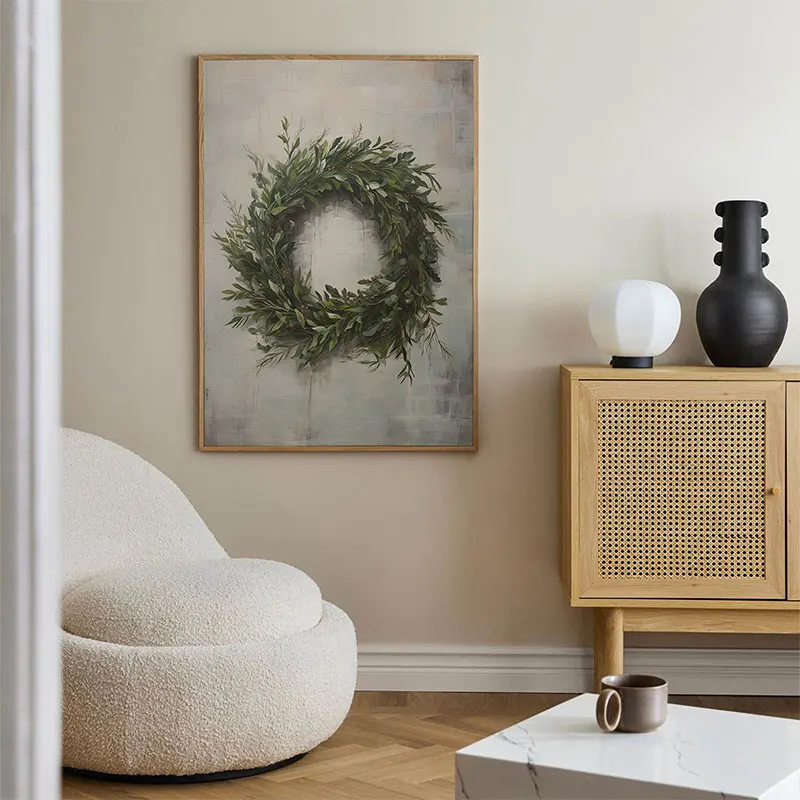 عيد الميلاد إكليل شجرة سانتا كلوز قماش اللوحة المشارك النباتية الشتاء العتيقة خمر جدار ديكور مزرعة عطلة دائمة الخضرة #4