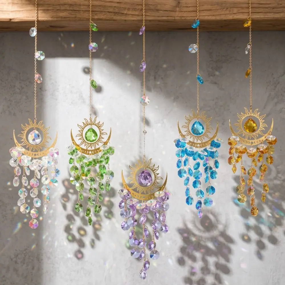Dream Catcher Diamond Prisms Sun Catcher Moon Eye AB Colourful Wind Chime Light and Shadow Hanging Crystal Catcher Outdoor