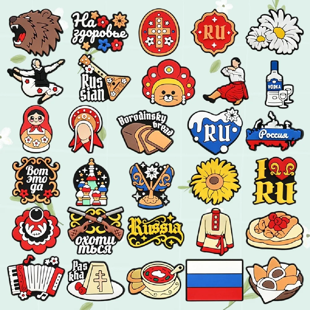 

Russian Cultural Cartoon Shoe Accessories Footwear Ornaments Chamomile Brown Bears Nesting Dolls Clasp Flag Design