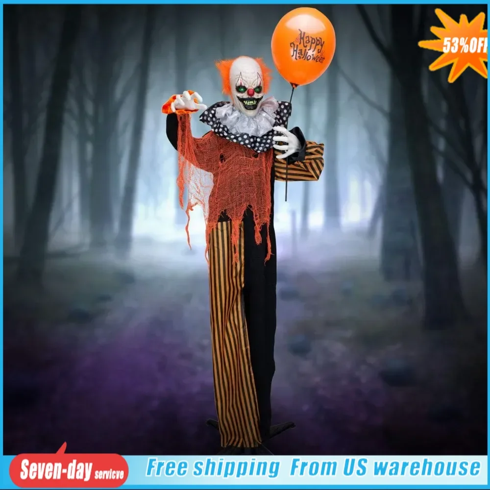 

Halloween Animatronics Scary Clown. 5ft 6in Animated Halloween Decoration. Evil Clown Scary Outdoor Halloween Decoration