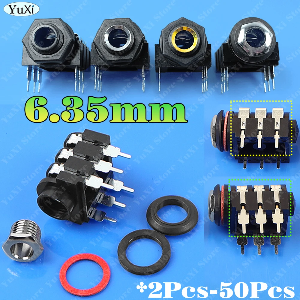 2-50pcs 6.35mm Jack 6Pin 1/4 Stereo Female Headphone Socket Audio Plug for Microphone Jack Thread PCB Panel Mount Connector Jack