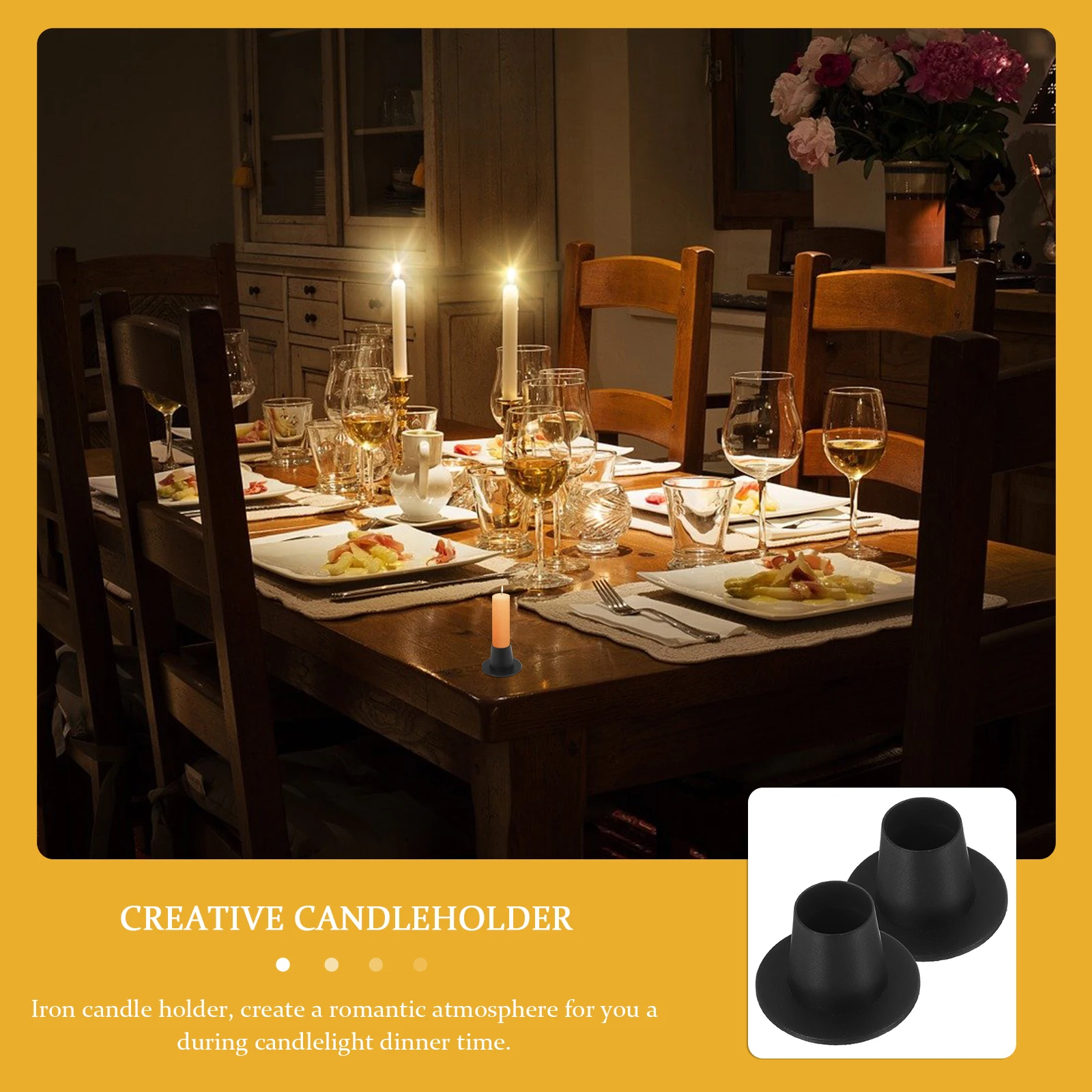 

2 Pcs Black Candlestick Tapered Holders Vintage Iron Decor for Table Excellent Home Party Wedding Dinner Small Iron