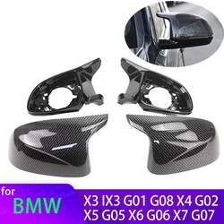 4pcs Carbon Fiber Look Black Rear View Side Mirror Cover Caps Shell Case for BMW X3 iX3 G01 G08, X4 G02, X5 G05, X6 G06, X7 G07