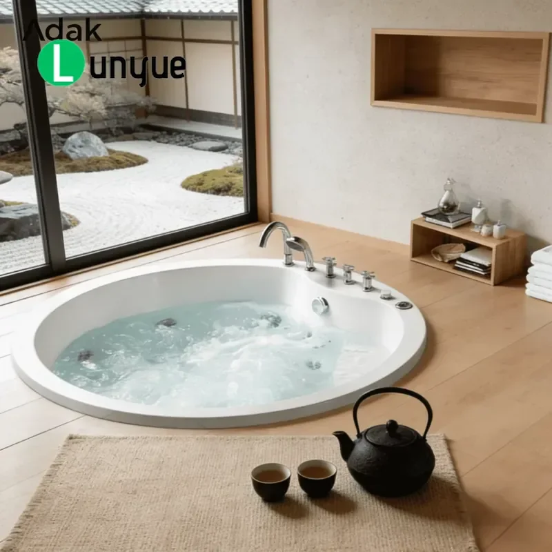 Free Standing Indoor Acrylic Tub Portable Eco Friendly Deep Immersion Bath Over 60 Gallons Center Drain Easy Clean