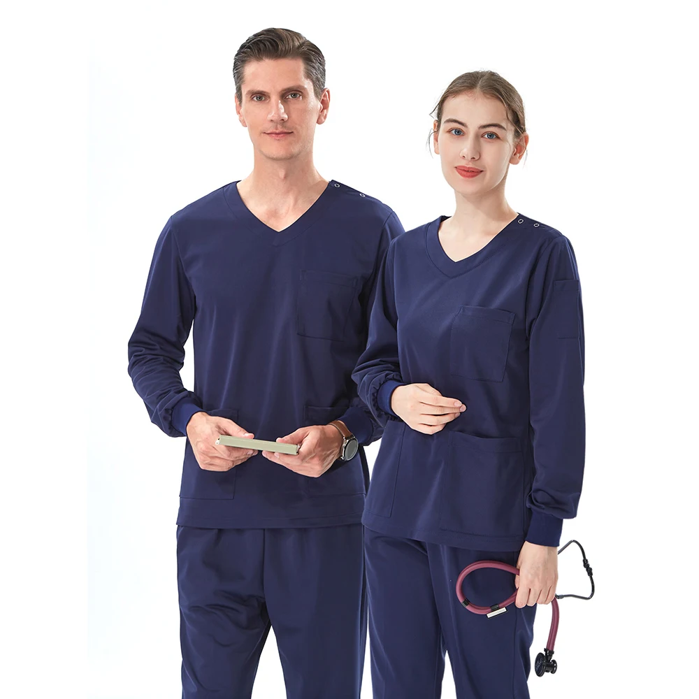 Uniformes de gommage médical pour femmes et hommes, Uniforme à manches longues, haut et pantalon noirs, vêtements de travail d\'hôpital, tenue de