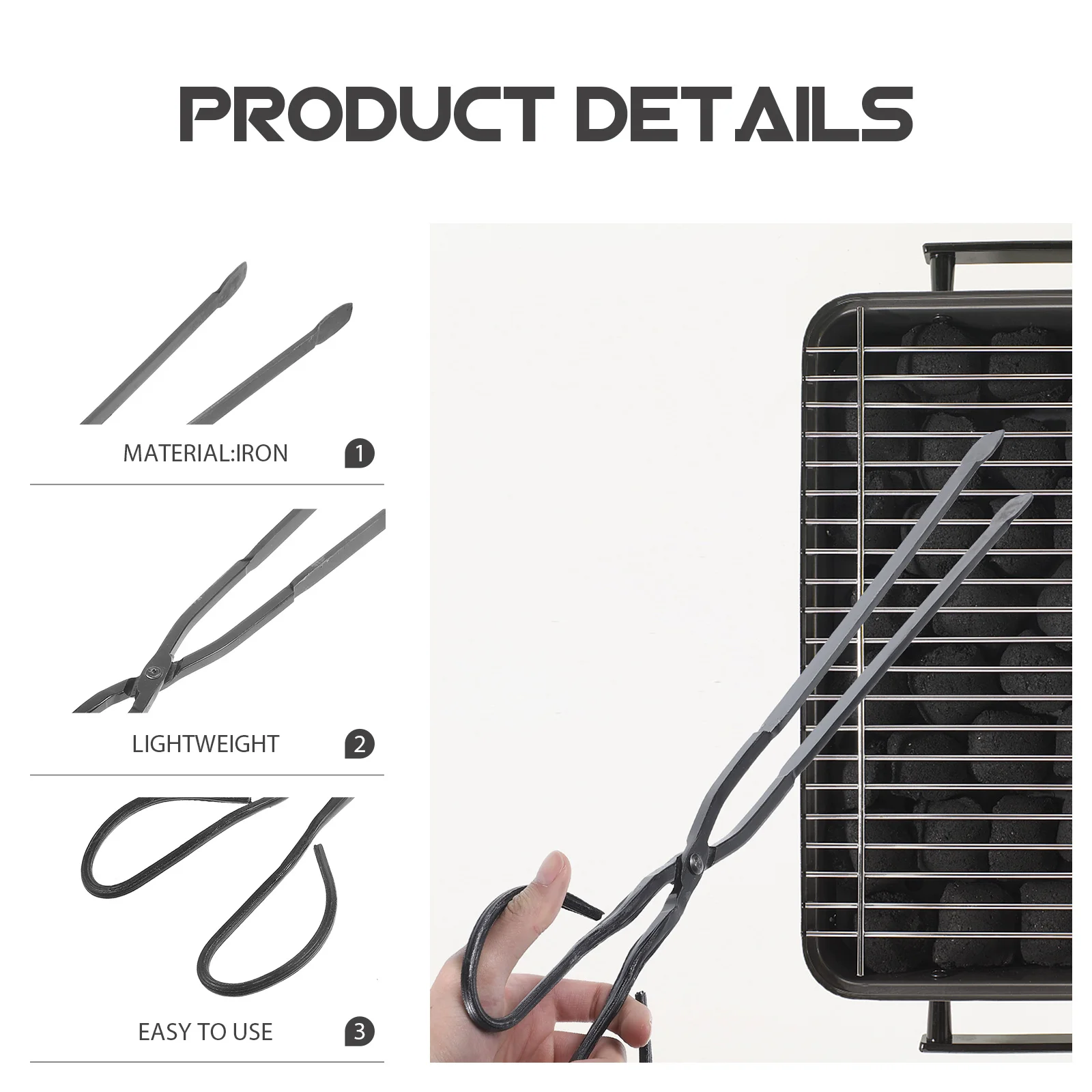 

Extra Long Fire Tongs For Camping Bbq Charcoal Wood Outdoor Fireplace Grilling Tool Durable Iron Barbecue Clamp Portable