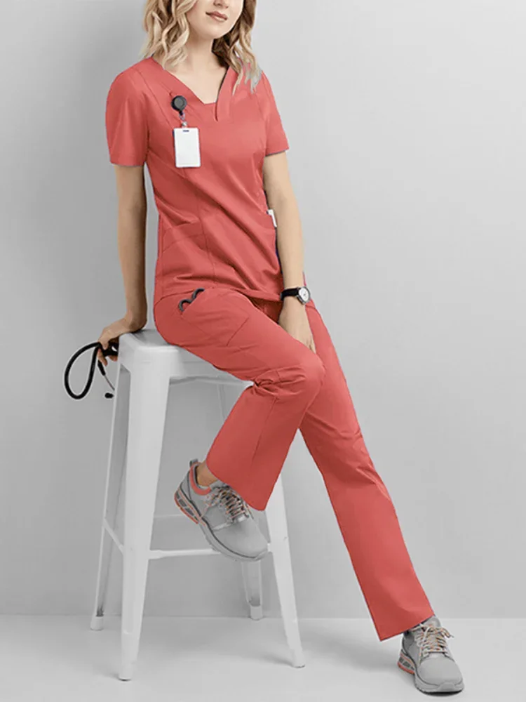 Hospital Doctor Nursing Uniform Women Wholesale Casual Short Sleeved V-neck Jogger Suits Nurse Pharmacy Working Medical Uniform