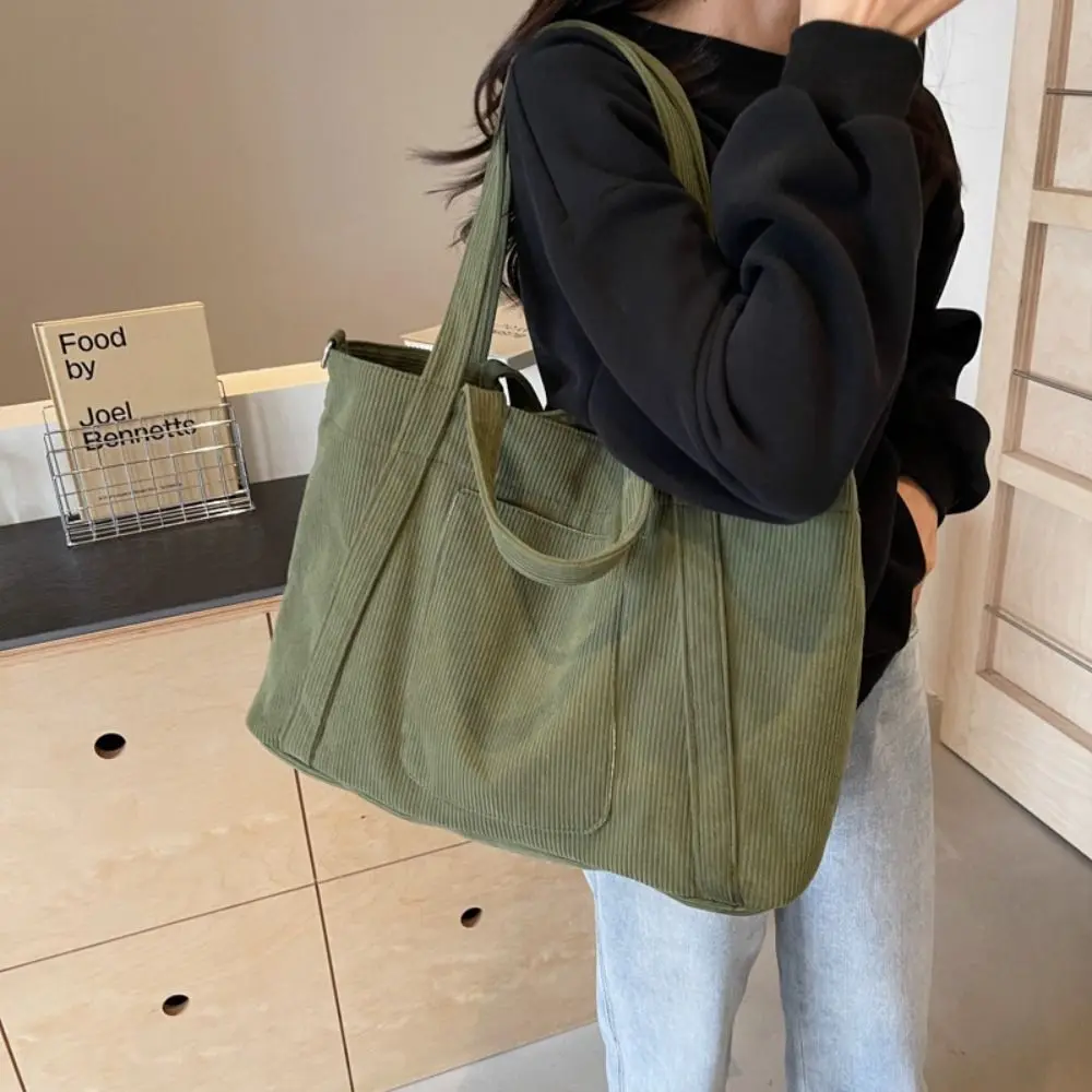 

Temperament Solid Color Corduroy Shoulder Bag Large Capacity Casual Canvas Tote Bag Korean Style Handbag Crossbody Bag Shopping