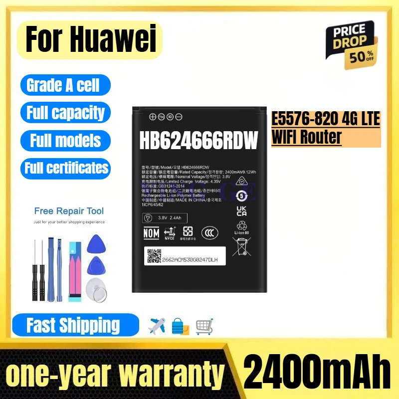 HB624666RDW for Huawei E5576-820 4G LTE WIFI Router Phone Battery  High Quality High Capacity Replacement Bateria with Tools