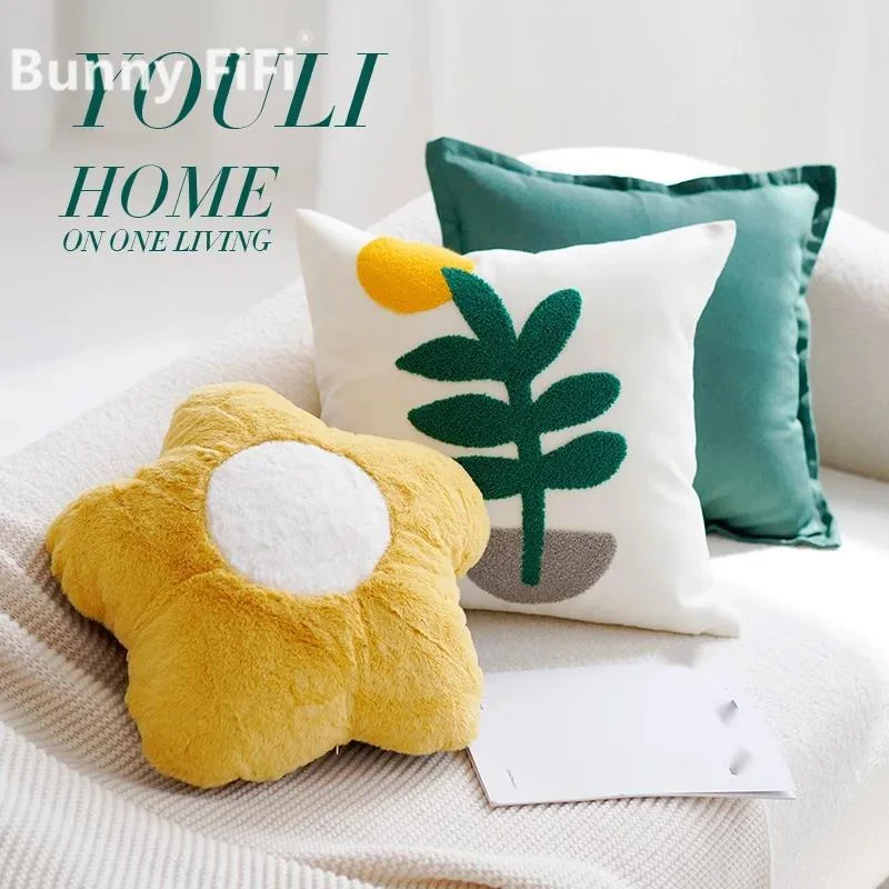 Fresh and Cute Pillow for Girls, Soft Cushion for Living Room Sofa, Flower Pillow Cover, Cute Square Pillow Core