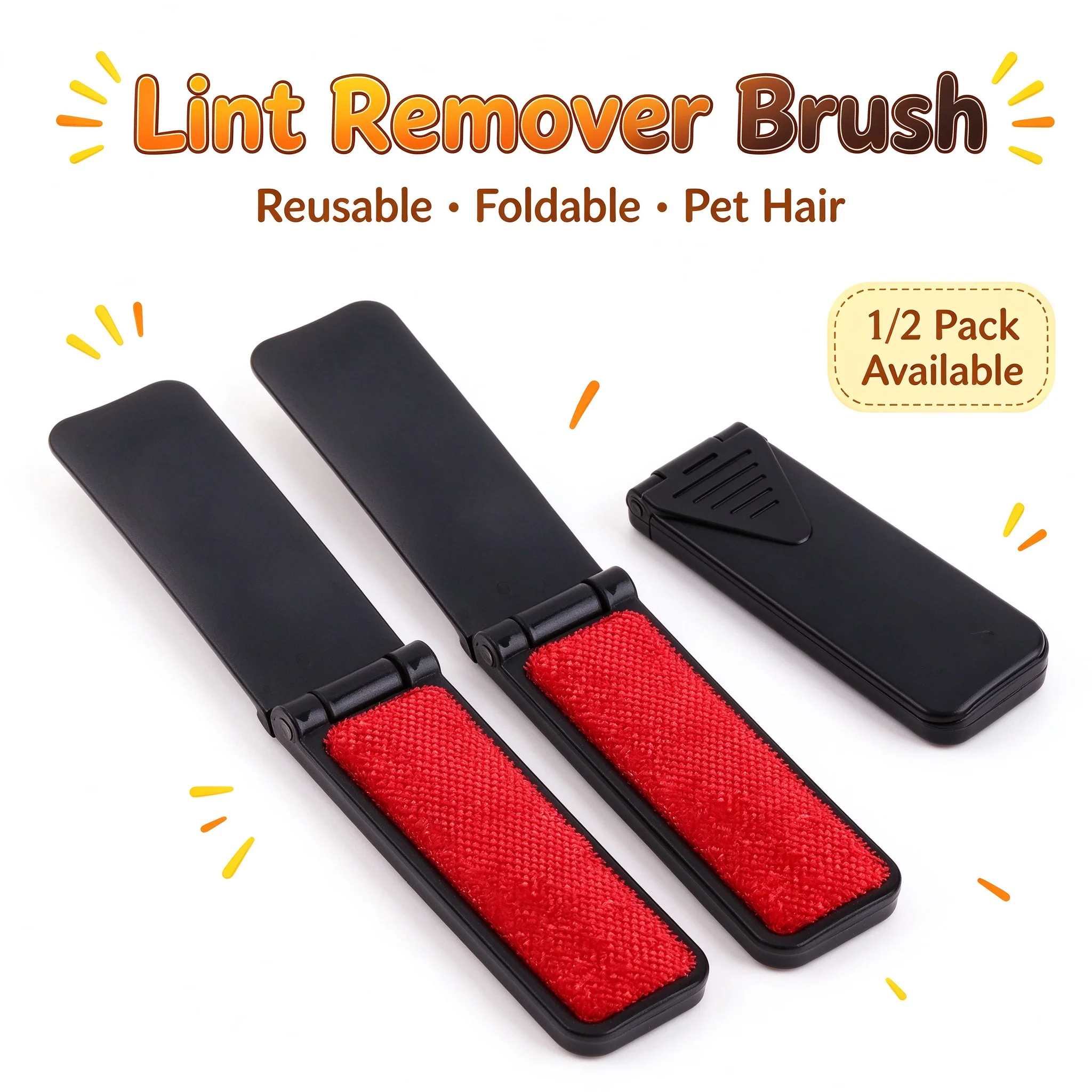 2/1 Pack Foldable Lint Remover Brush Reusable Mini Lint Removal Brushes for Clothes Pet Hair Sofa Fabric Fluff Dust Removal Tool