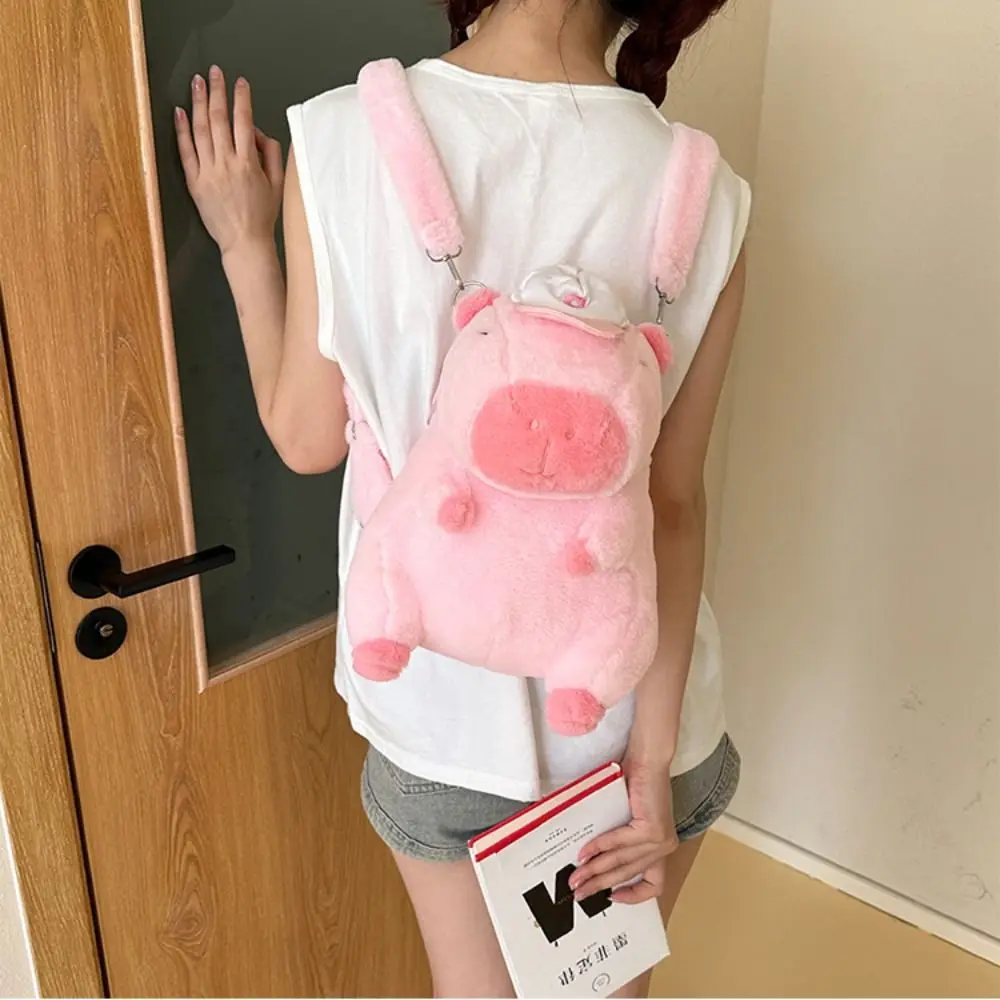 Cartoon Capibala Backpack Kawaii Large Capacity Plush Cute Schoolbag Funny Solid Color Capybara Bag Kids Gift