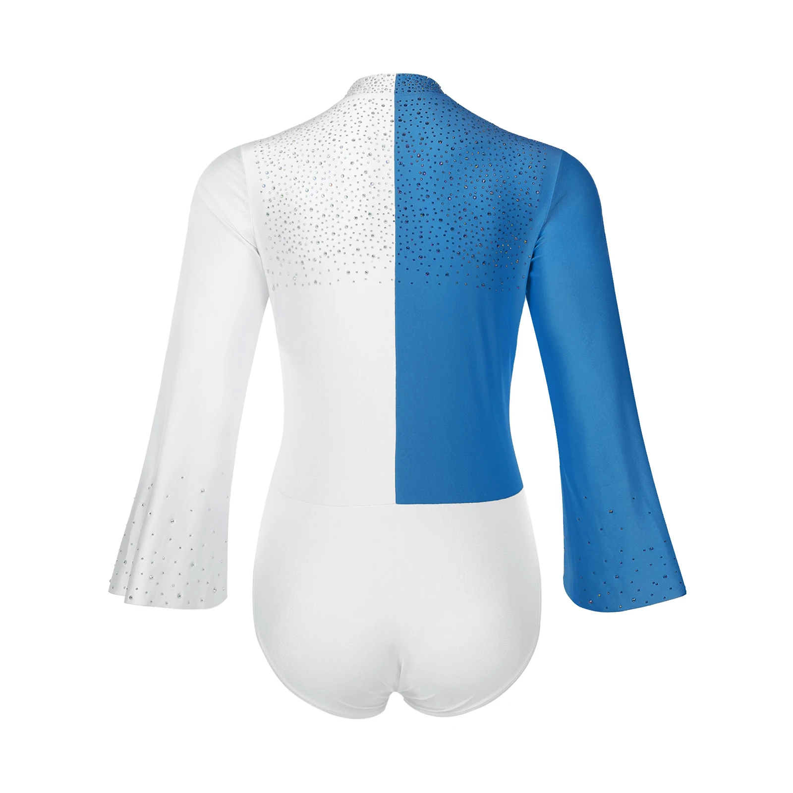 Men Figure Skating Dance Performance Bodysuit Outfit Costume V-neck Flare Sleeve Shiny Rhinestone Jumpsuit for Sport Dance Stage