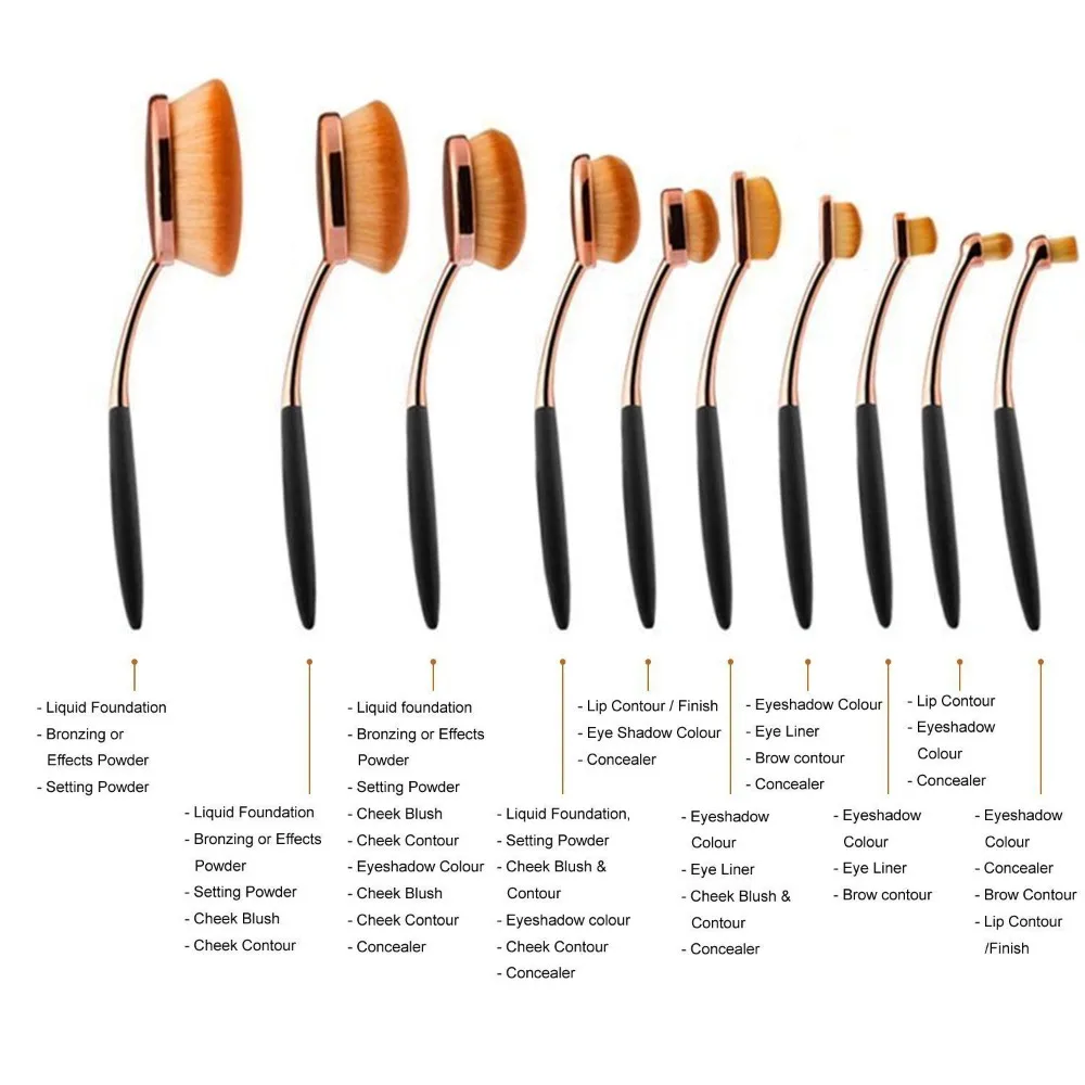 Makeup Brushes Set 10Pcs Professional Oval Toothbrush Foundation Cream Contour Powder Blush Conceler Eyeliner Blending Brush Ne