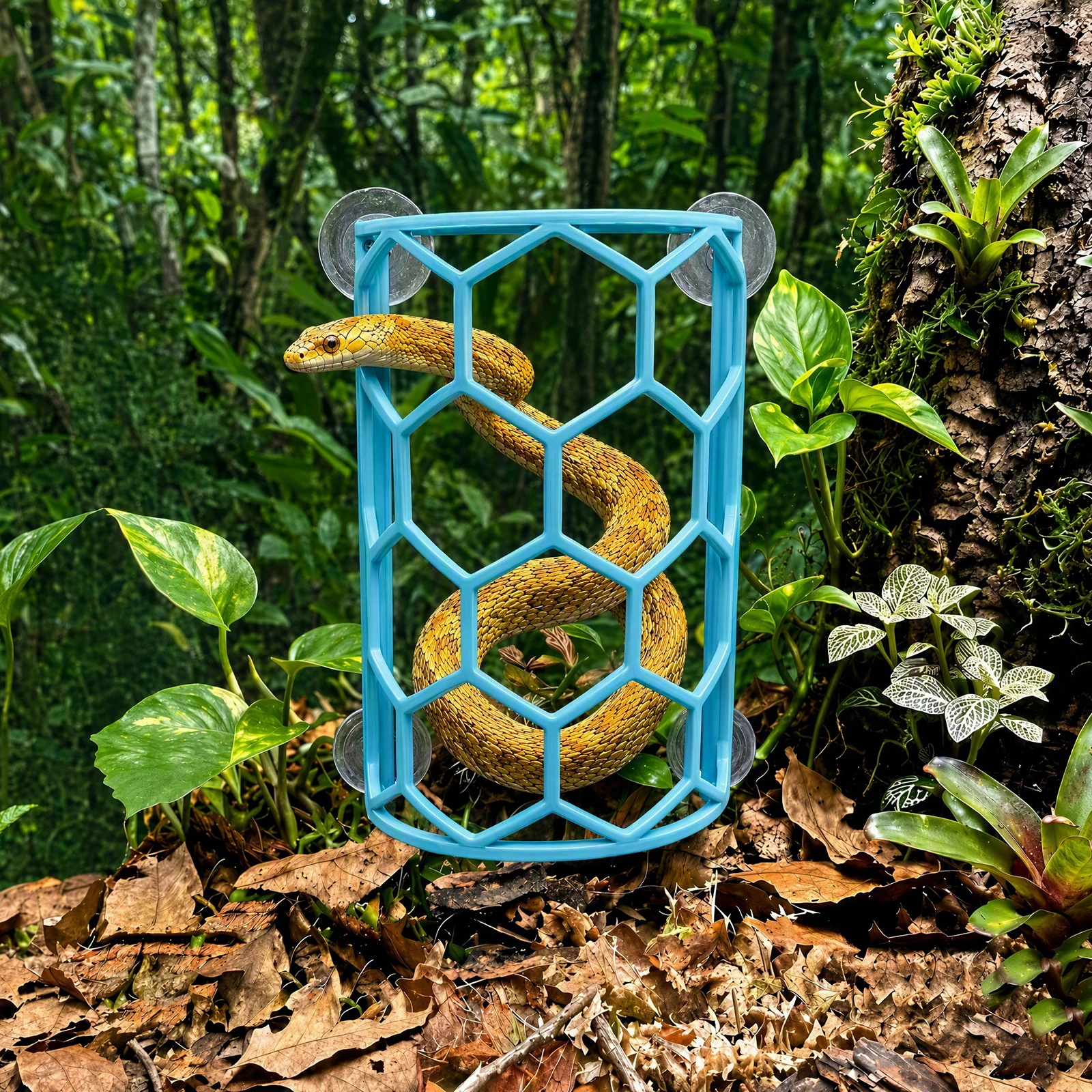 Corn Snake Habitat Honeycomb Climbing Platform Suction Cup Wall Mount Reptile Terrarium Decor Hide