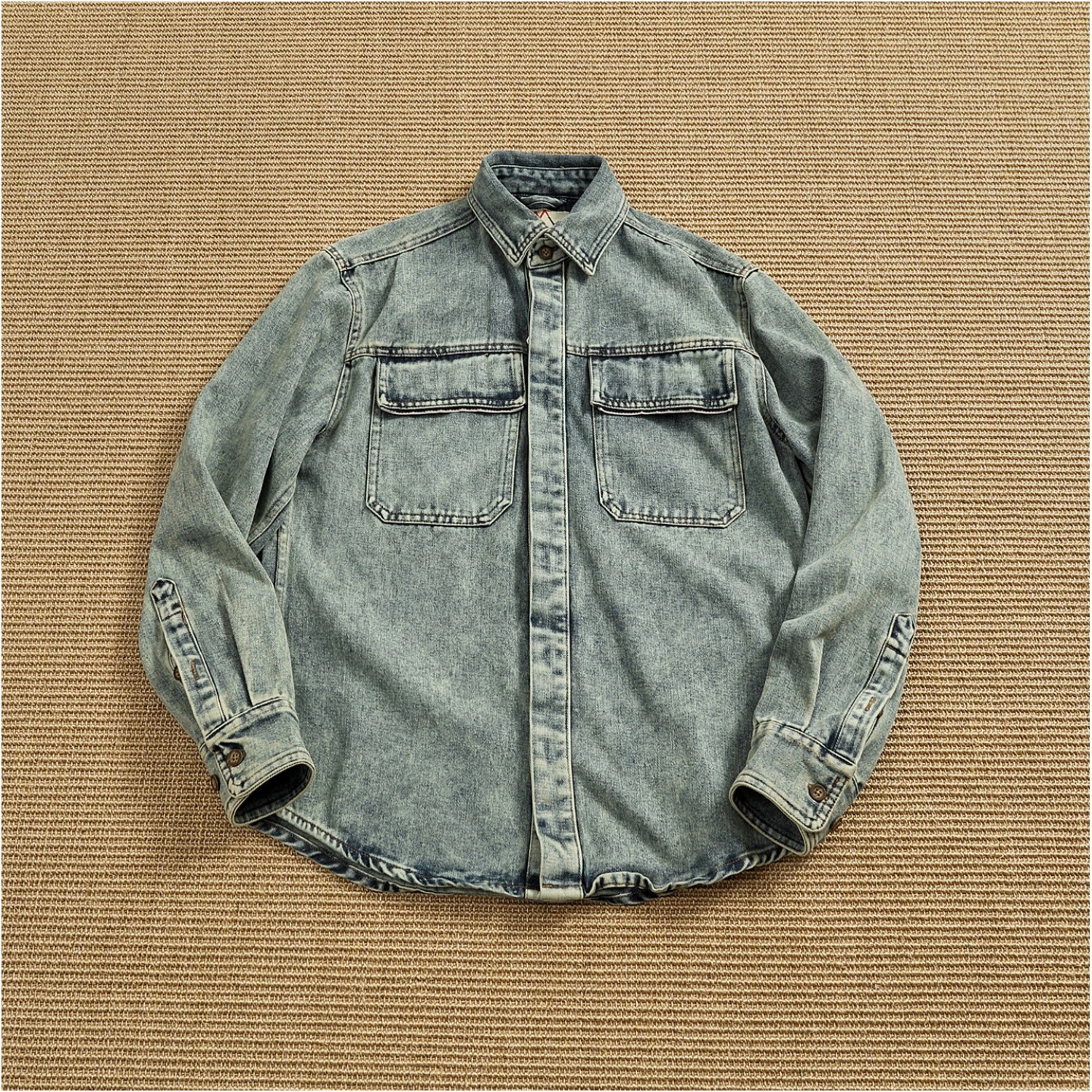 

Heavy washed distressed denim shirt men's retro workwear style large pocket long-sleeved shirt spring and autumn casual jacket
