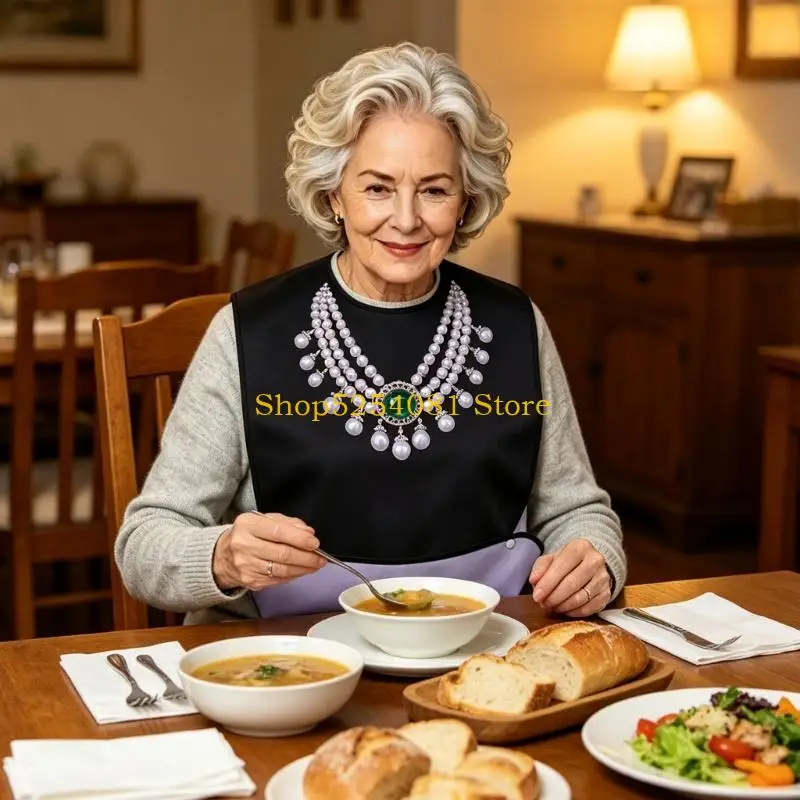 AXYC Adult Meal Protector Bib Apron for Senior, Long Coverage Design with Neckties for Assisted Dining and Easy Cleanup