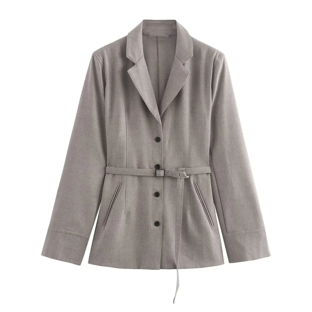 Pop Autumn New Product Women's Fashion And Leisure Versatile Collar Long Sleeve Slimming Waist Top With Belt Suit Coat