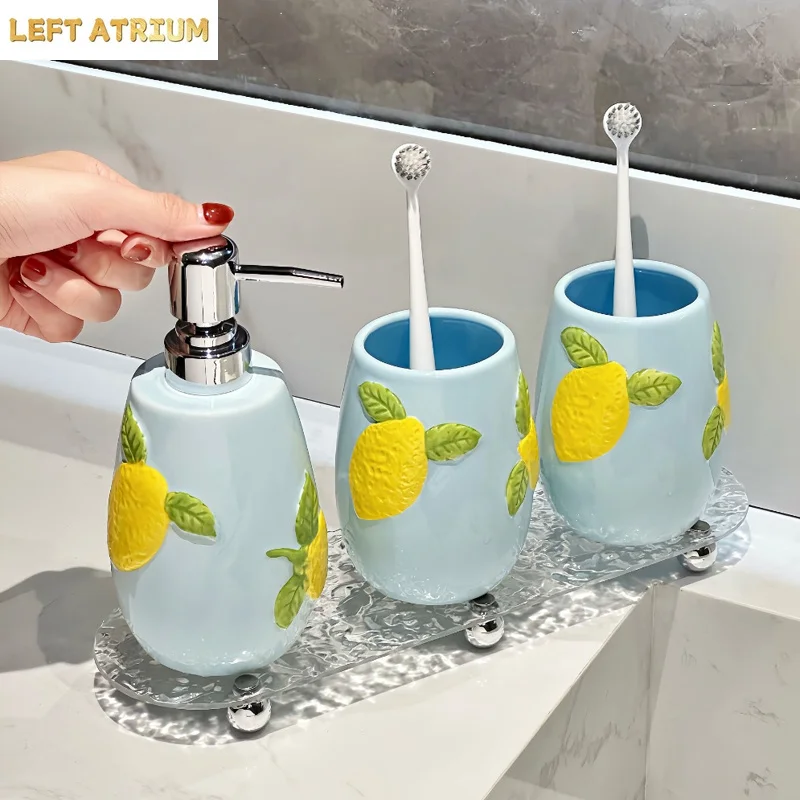 Lemon Hand Sanitizer Is Bottled in Lovely Ceramic Shower Gel Shampoo Emulsion Bottle Soap Dish Gargle Cup Bathroom Supplies
