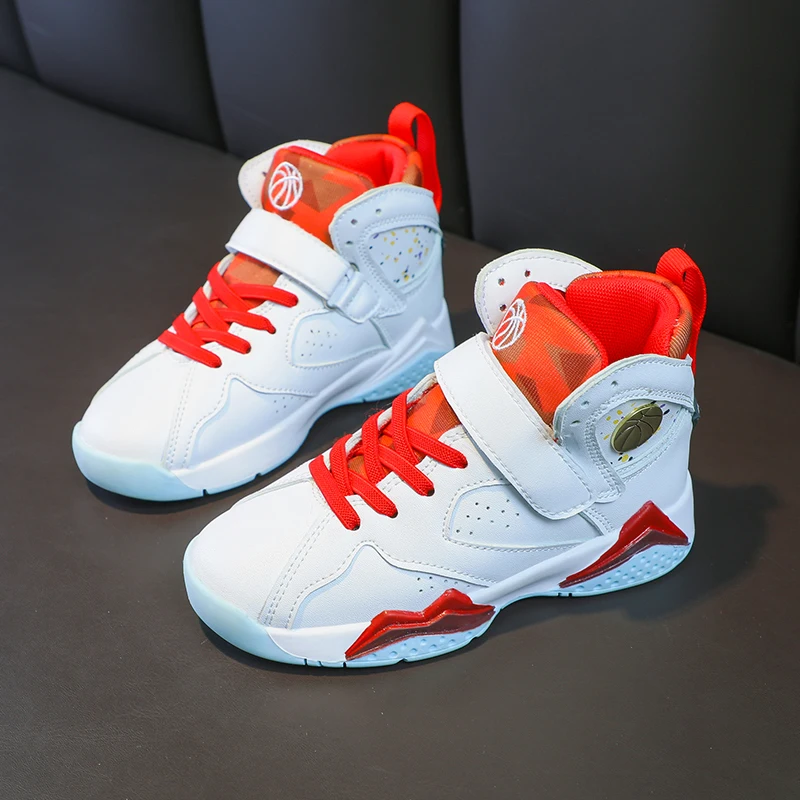 A pair of children's ankle-support basketball sneakers with grippy sole, great for sports training and casual outings GT-9998