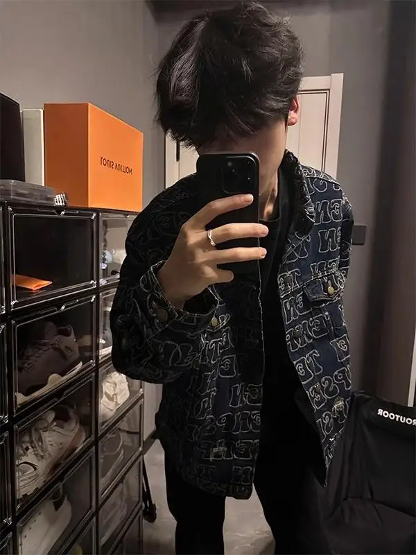 

Мужская джинсовая куртка Waed в винтажном американском стиле, весна-осень, в клетку, рабочая одежда, свободный крой, длинный рукав, молодежный стиль