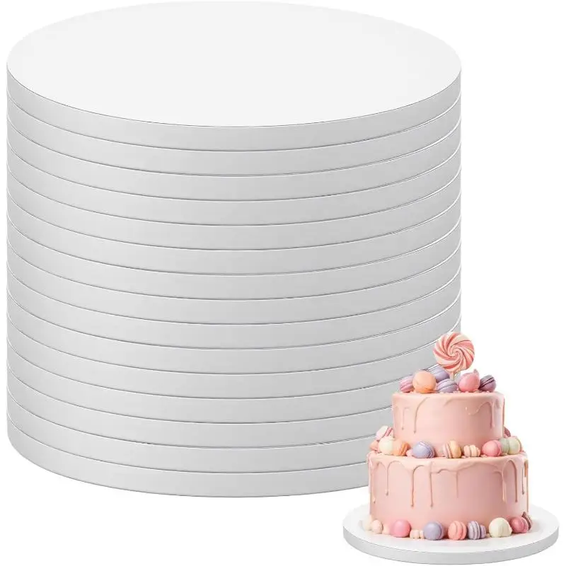 Cake Cardboard Baking Base 10Pcs 15/20/25/30cm Round Disposable Sturdy Dessert Tray for Bridal Shower Party Event Use