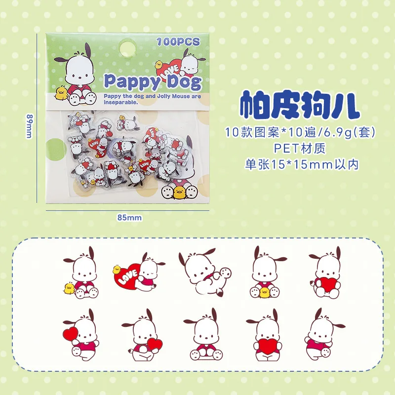 100pcs Sanrio Cartoon Sticker Pochacco Kuromi Melody Kitty Kawaii Stickers Student Stationery Supplies Birthday Gifts