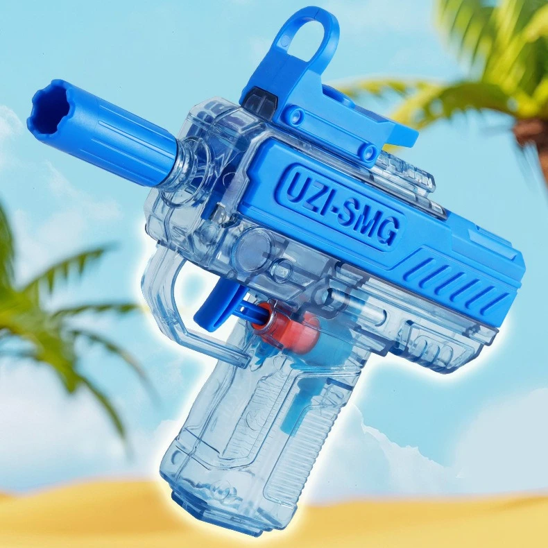 Uzi pistola de água elétrica piscina jogos praia crianças brinquedos ao ar livre meninos blaster automático arma de brinquedo transparente água minigun